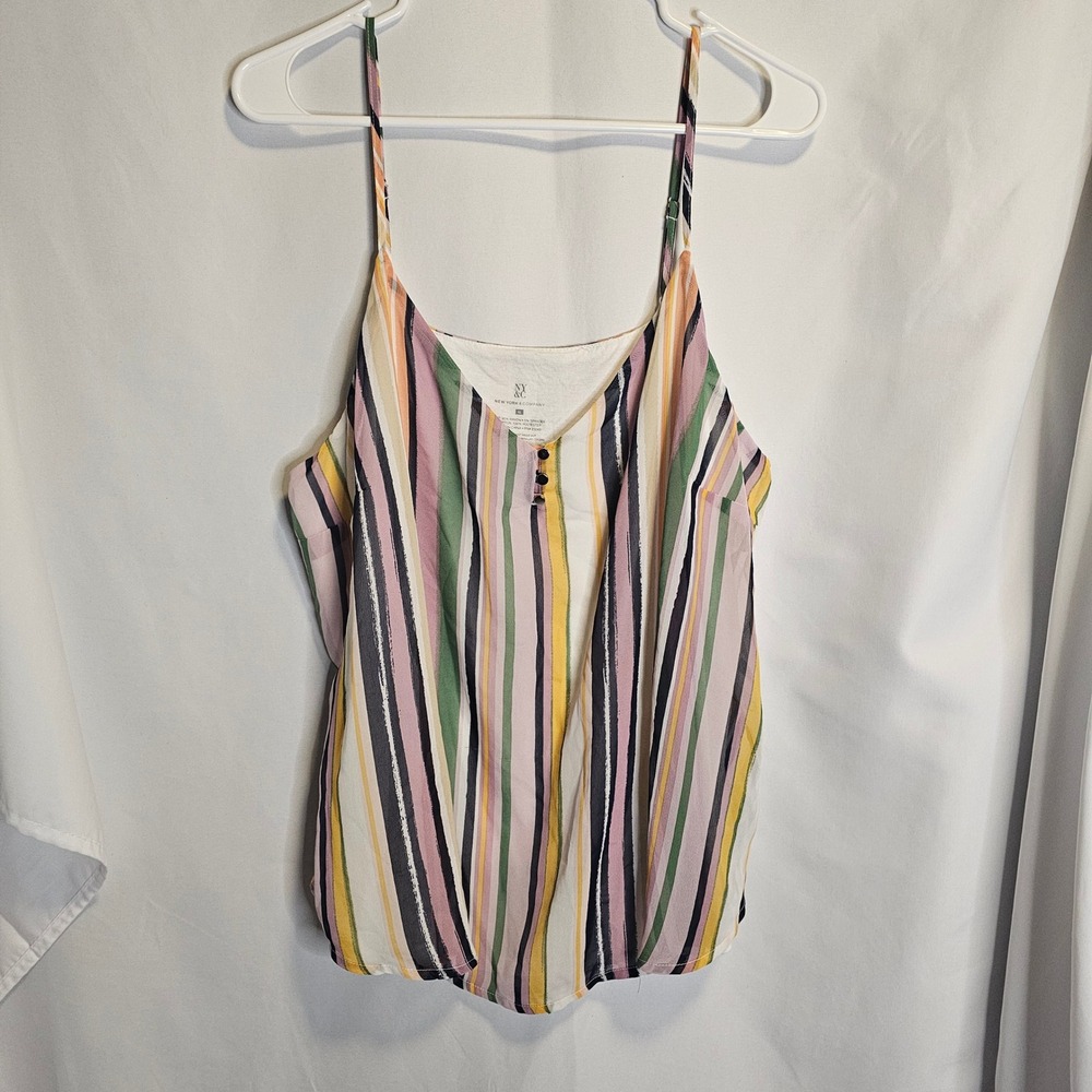 New York & Company Women XL Multi Color Striped Chiffon Layered Cami Tank Top